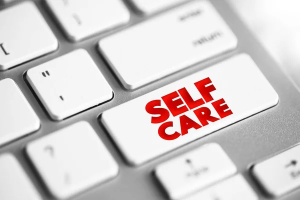 Botón Texto Self Care Teclado Backgroun Concepto Salud — Foto de Stock