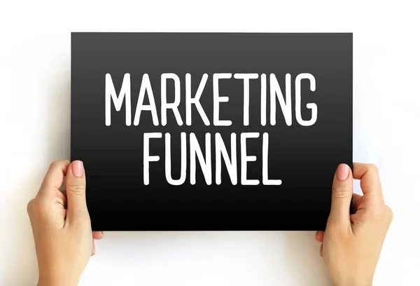 Marketing funnel - consumer-focused marketing model that illustrates the theoretical customer journey toward the purchase of a good or service, text on card concept background