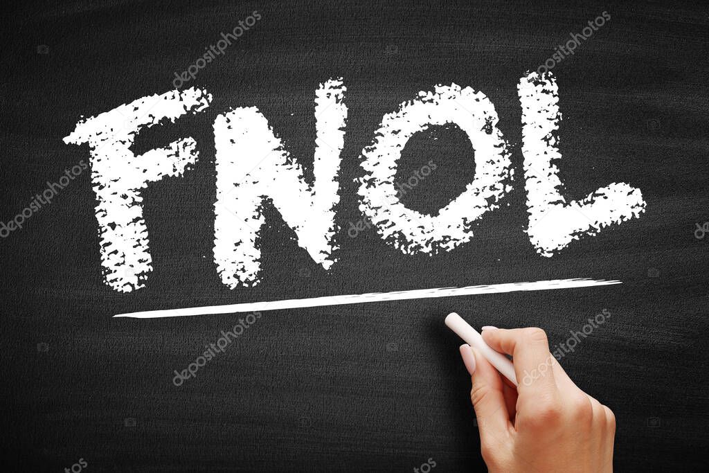 FNOL First Notice Of Loss - the initial report made to an insurance provider following loss, or damage of an insured asset, acronym text on blackboard