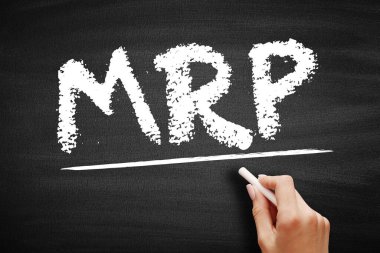 MRP Maksimum Perakende Fiyat - Üretici tarafından hesaplanan fiyat satılan bir ürün için en yüksek fiyat, karatahta kısaltma metni