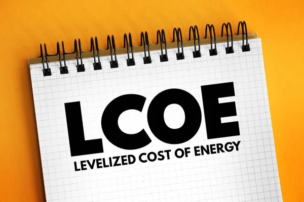 Lcoe Levelized Cost Energy Acrônimo Texto Bloco Notas Fundo Conceito — Fotografia de Stock