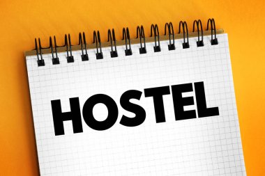 Yurt - düşük maliyetli, kısa vadeli sosyal konaklama misafirlerin yatak kiralayabileceği, not defterinde metin konsepti