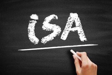 ISA Bireysel Tasarruf Hesabı - Birleşik Krallık sakinleri için mevcut perakende yatırım düzenlemesi sınıfı, kara tahta üzerindeki kısaltma metni