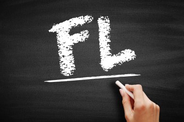 FL Finansal Kaldıraç - daha fazla varlık satın almak için borç kullanımı, kara tahtada kısaltma metin kavramı