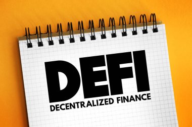 DeFi ademi merkeziyetçi Finans - ana finansal aracılara güvenmeyen engelli-tabanlı finans biçimi, not defterindeki teknoloji kavramı