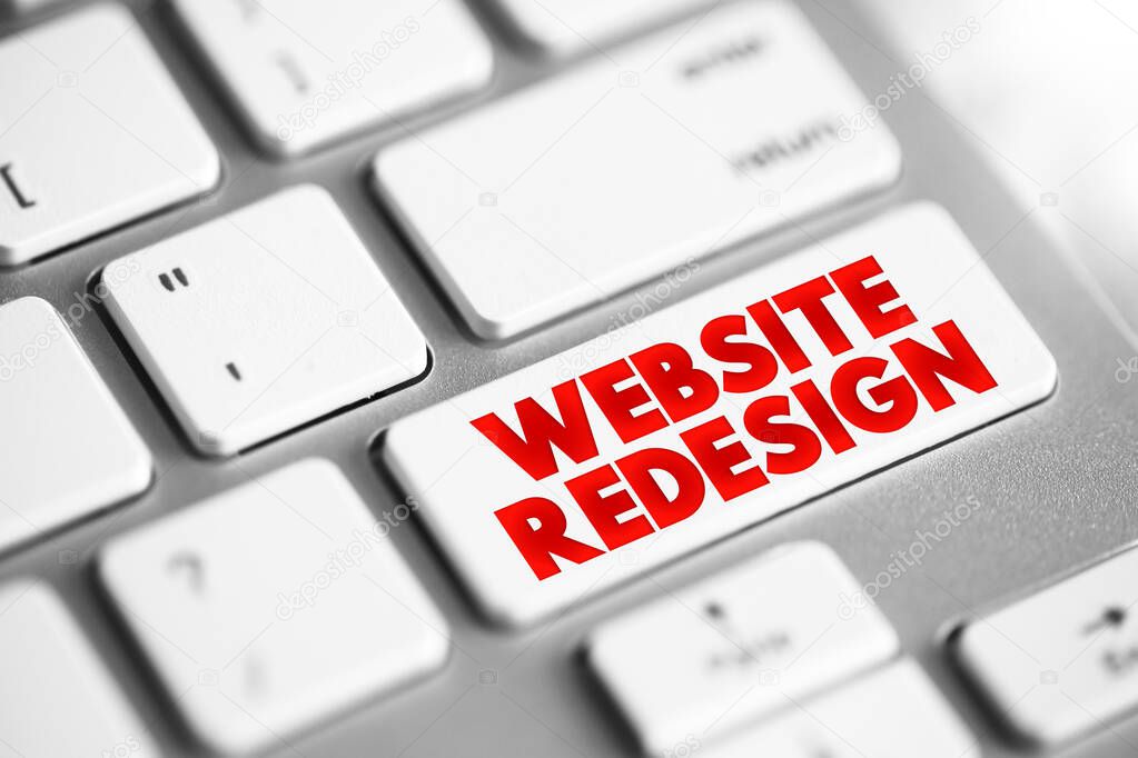 Website Redesign text button on keyboard, concept background