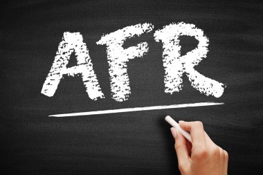 AFR - Applicable Federal Rate is the minimum interest rate that the Internal Revenue Service allows for private loans, acronym text on blackboard clipart