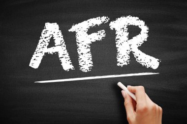 AFR - Applicable Federal Rate is the minimum interest rate that the Internal Revenue Service allows for private loans, acronym text on blackboard clipart