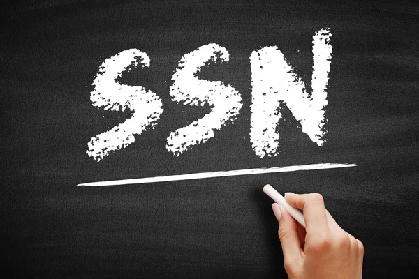 Ssn Numéro Sécurité Sociale Acronyme Concept Texte Sur Tableau Noir — Photo