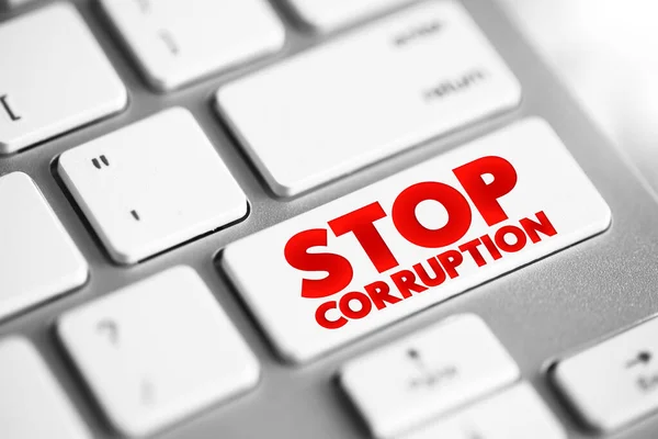 Stop Corrupção Botão Texto Teclado Fundo Conceito Imagem De Stock