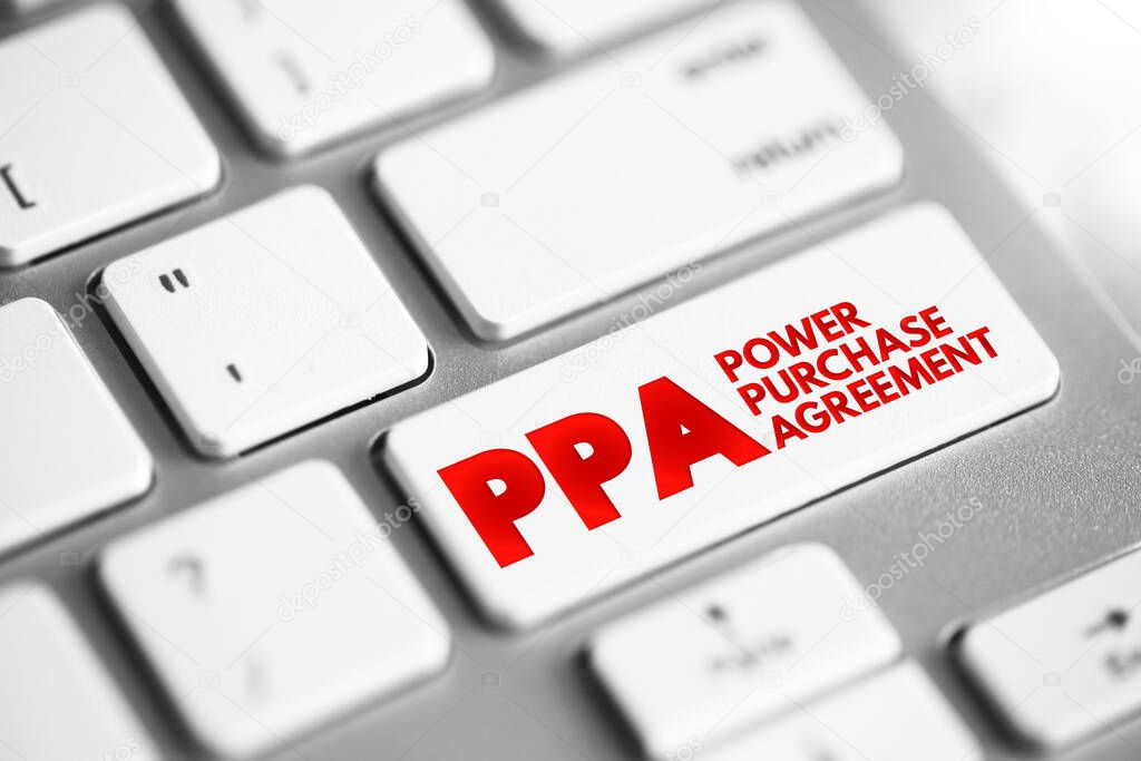 PPA - Power Purchase Agreement is a contract between two parties, one which generates electricity and one which is looking to purchase electricity, acronym text button on keyboard