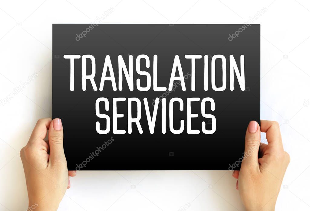 Translation Services text on card, business concept background