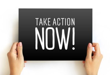 Take Action Now text on card, concept background clipart