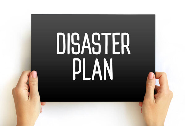 Disaster Plan text on card, concept background