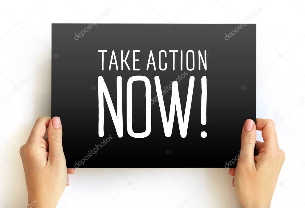 Take Action Now text on card, concept background