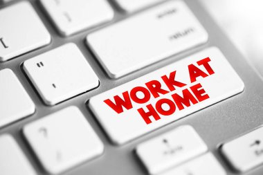 Work at home text button on keyboard, concept background