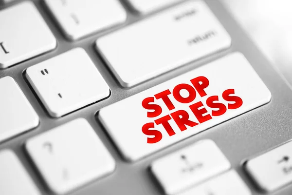 Stop Pulsante Testo Stress Sulla Tastiera Sfondo Concetto — Foto Stock