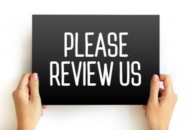 Please Review Us text on card, concept background