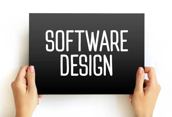 Software Design - process by which an agent creates a specification of a software artifact intended to accomplish goals, text concept on card