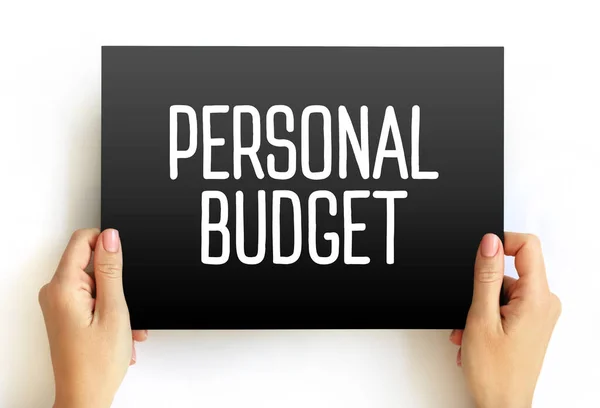 Personal Budget - finance plan that allocates future personal income towards expenses, savings and debt repayment, text concept on card