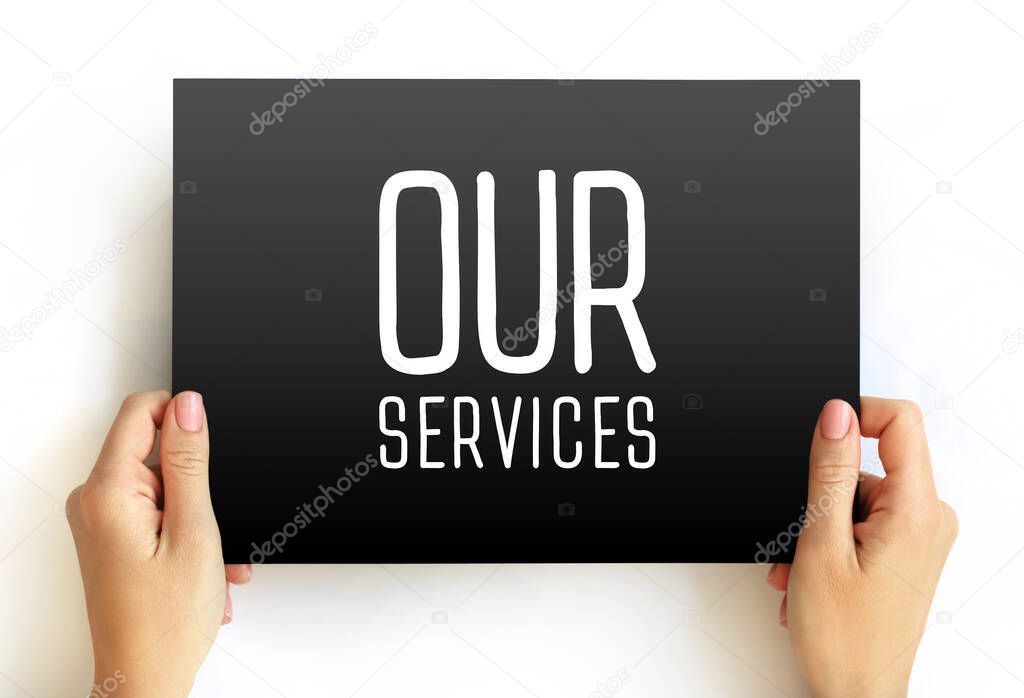 Our Services text on card, concept background