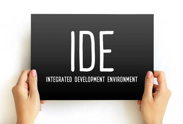 IDE - Integrated Development Environment - software application that provides comprehensive facilities to computer programmers for software development, acronym concept on card