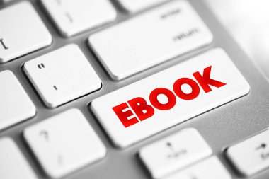 EBook - elektronik cihazlarda metin, resim, okunabilir, klavyede metin konsepti düğmesi içeren dijital formda yayınlanan bir kitap.