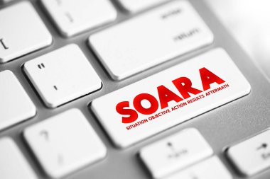 SOARA (Situation, Objective, Action, Results, Aftermath) acronym is a job interview technique, concept button on keyboard