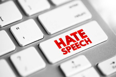 Hate Speech - public speech that expresses hate or encourages violence, text concept button on keyboard