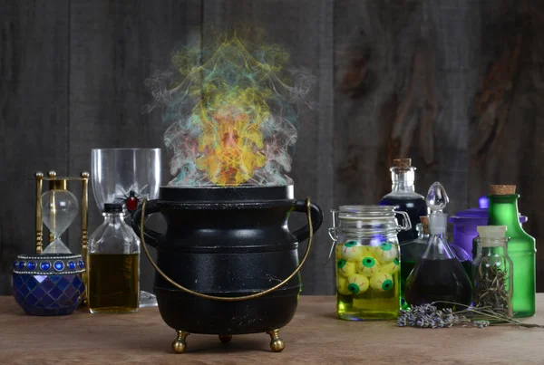 Witch cauldron with smoke — Stock Photo, Image