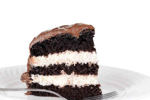 Torta alla crema al cioccolato macro con forchetta — Foto Stock