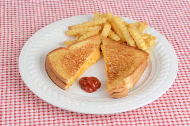 Top view grilled cheese sandwich with fries clipart