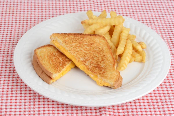 Grilled cheese sandwich with french fries — Stock Photo, Image
