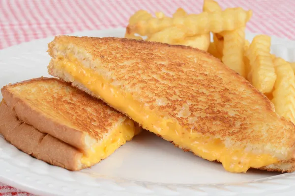 Primer plano sándwich de queso a la parrilla con papas fritas —  Fotos de Stock