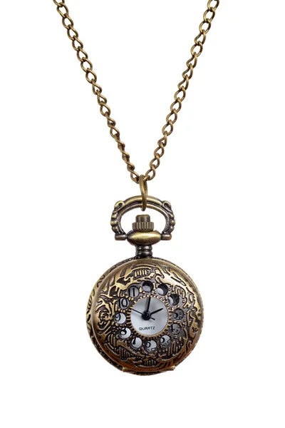 Isolated Vintage style woman pocket watch necklace — Stock Photo, Image