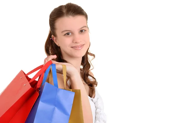 Closeup tiener met shopping tassen — Stockfoto