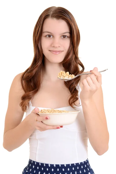 Adolescente chica comer cereal —  Fotos de Stock