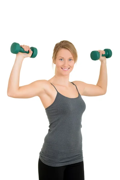 Kvinna med fria vikter och rörelseoskärpa — Stockfoto
