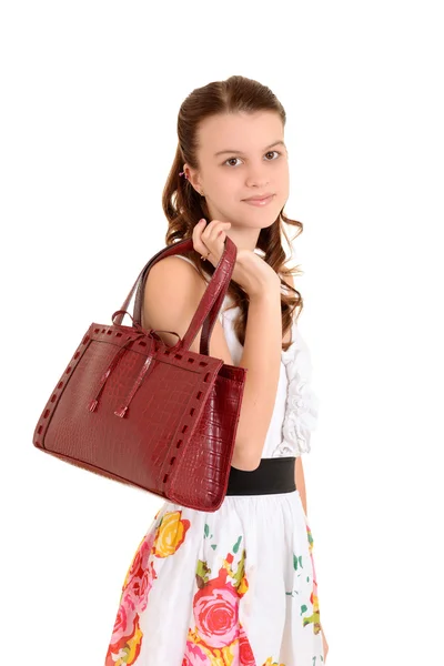 Adolescente chica con bolso — Foto de Stock