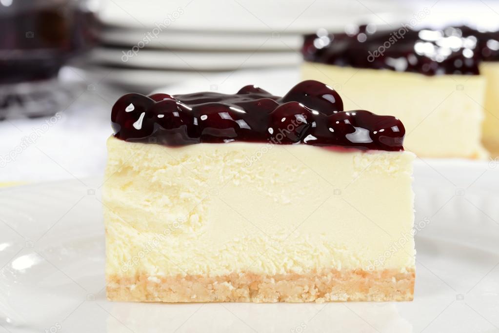 Macro slice of blueberry cheesecake