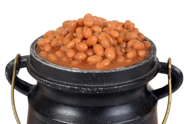 Macro baked beans in old pot — Stock Photo, Image