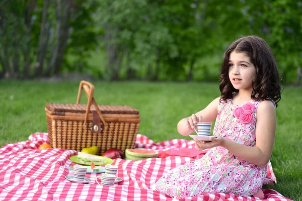 Pequeña fiesta de té niña — Foto de Stock