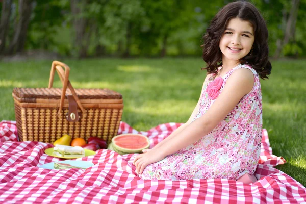 Pequena piquenique menina — Fotografia de Stock