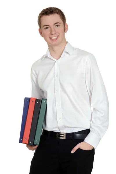 Adolescente chico con los libros escolares — Foto de Stock