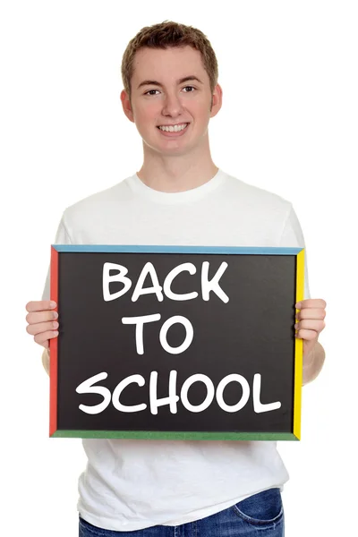 Tiener jongen terug naar school teken Rechtenvrije Stockfoto's