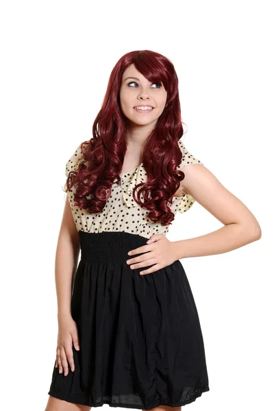 Portrait teen girl with burgundy hair — Stock Photo, Image