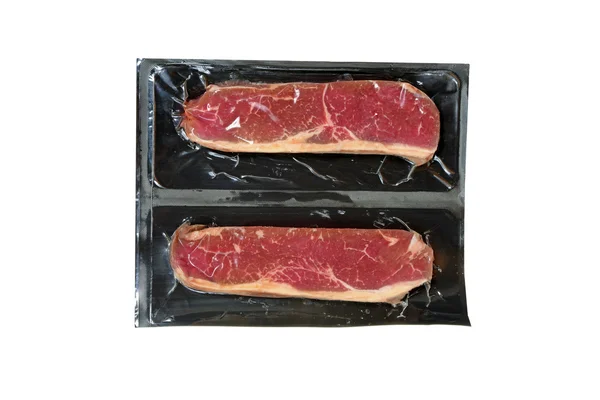 Szalag bélszín steak műanyag betakar — Stock Fotó