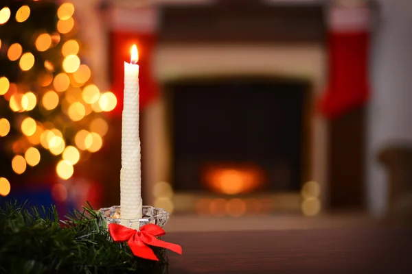 Bees wax christmas candle focus on candle — Stock Photo, Image