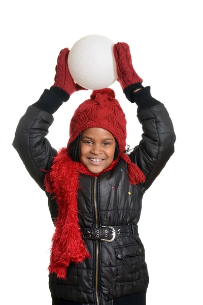 Little girl going to throw a snowball — Stock Photo, Image