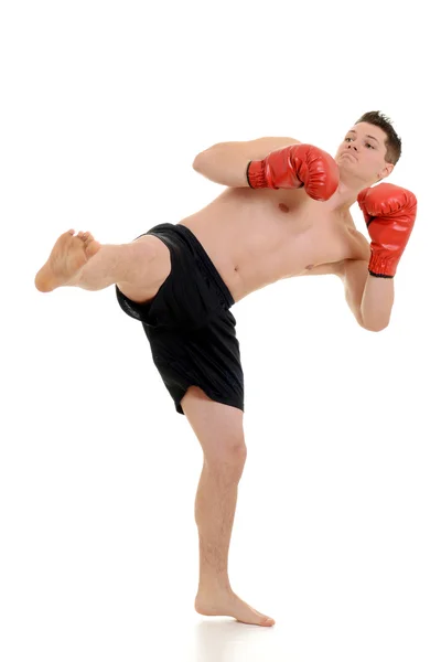 Male kick boxer kicking — Stock Photo, Image